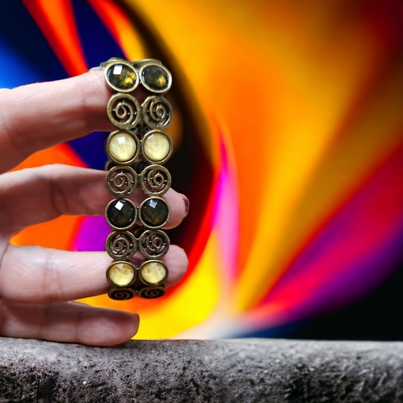 Evita Peroni Stretch Bracelet/ Bangle Brown Tones - Picture 2 of 4